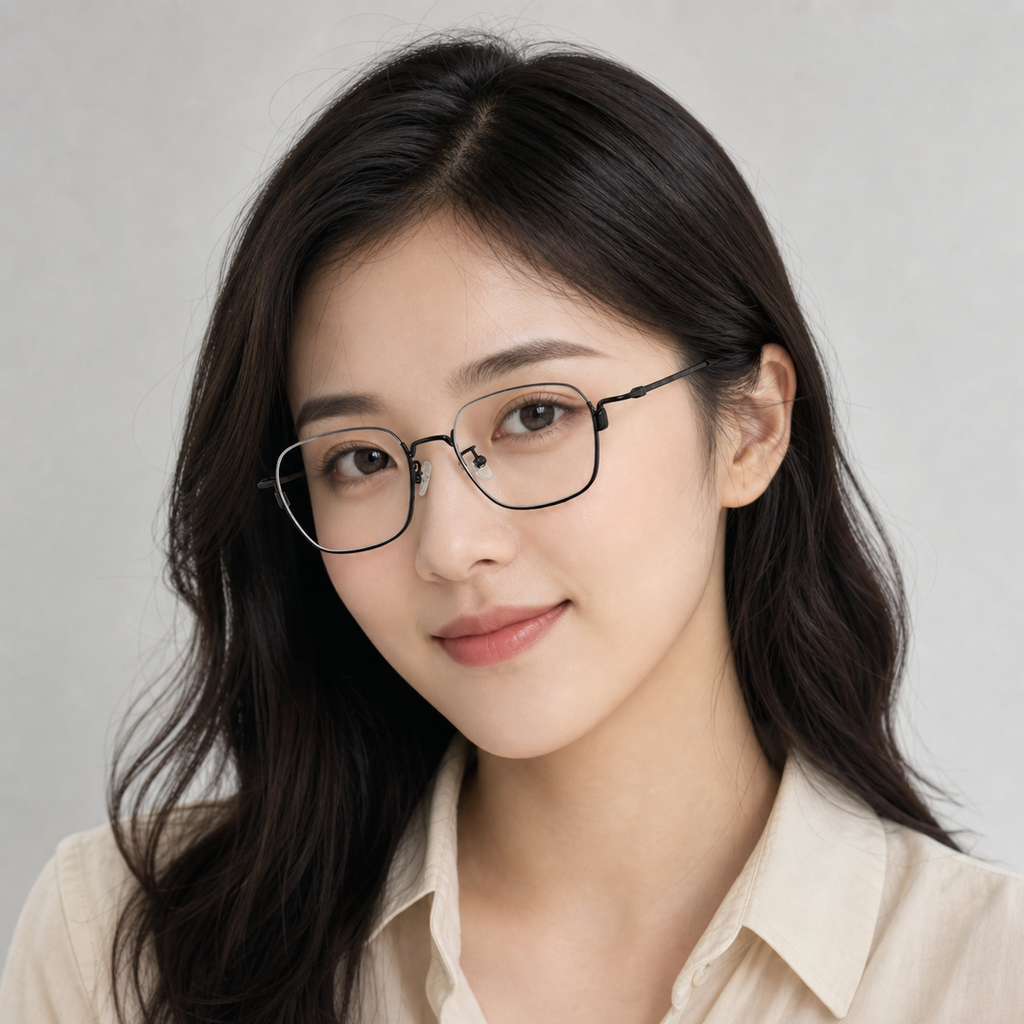 Black eyeglass frame worn by an adult model, view 1