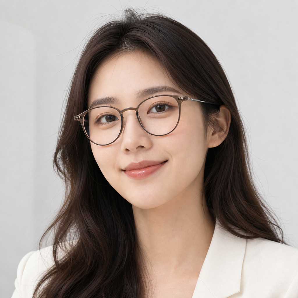 Cool Tea Brown eyeglass frame worn by an adult model, view 1