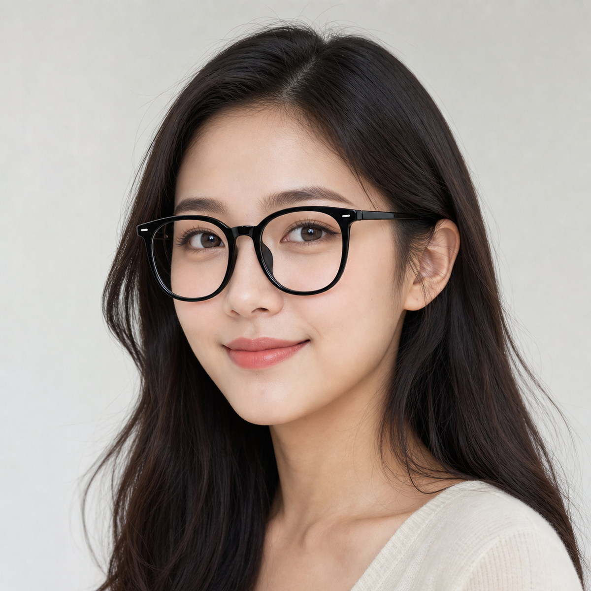 Black eyeglass frame worn by an adult model, view 1