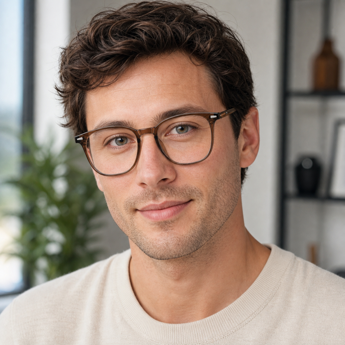Chestnut Brown eyeglass frame worn by an adult model, view 2