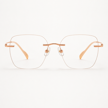 Rose Gold pure titanium rimless soft-square eyeglasses, straight-on product view