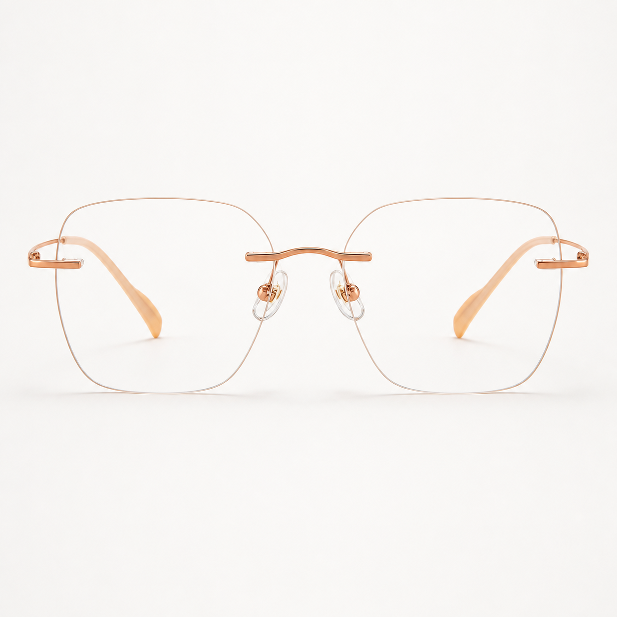 Rose Gold pure titanium rimless soft-square eyeglasses, straight-on product view