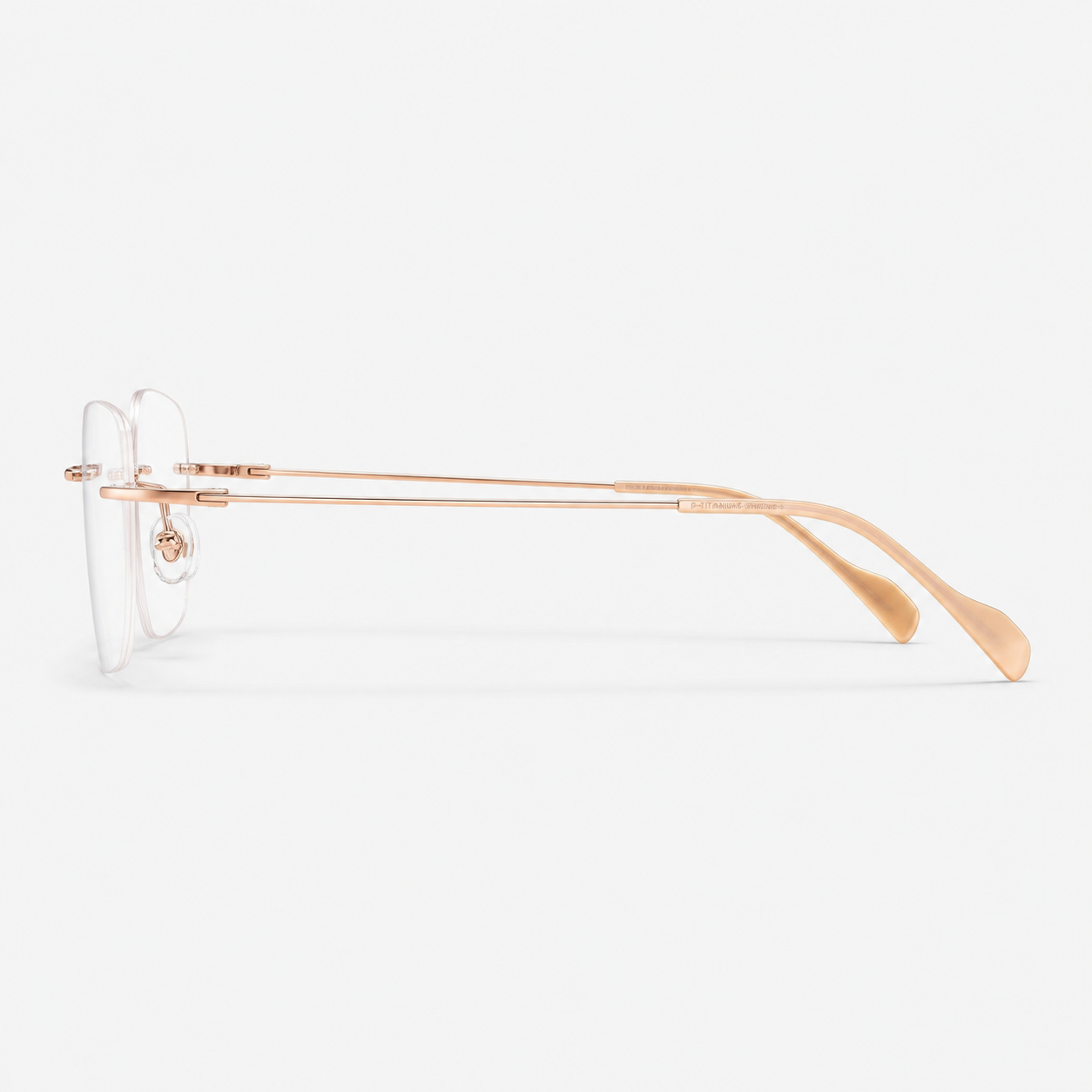 Rose Gold pure titanium rimless soft-square eyeglasses, side-profile product view