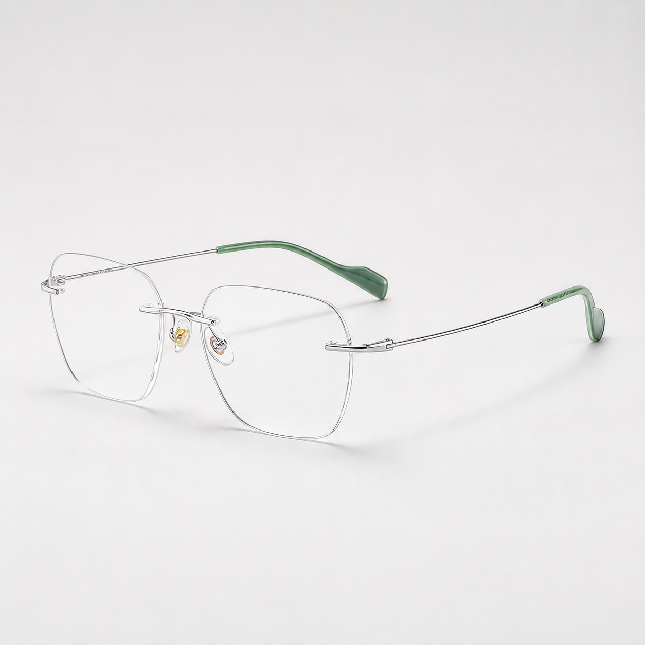 Silver pure titanium rimless soft-square eyeglasses, straight-on product view