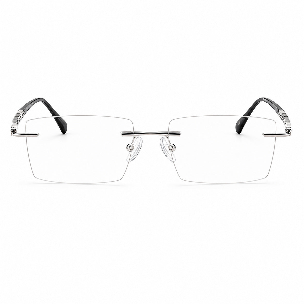 Black and Silver unisex alloy rimless rectangular segmented-temple glasses, front product view