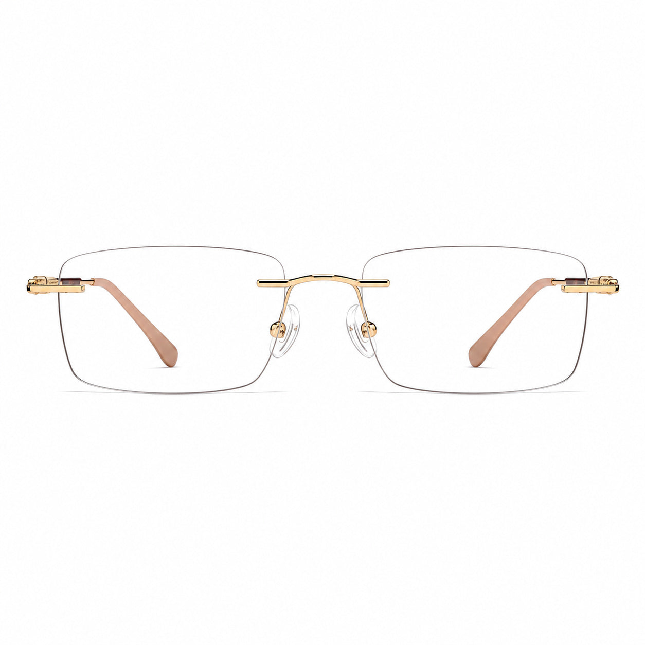 Gold men's alloy rimless rectangular inlay-temple glasses, front product view