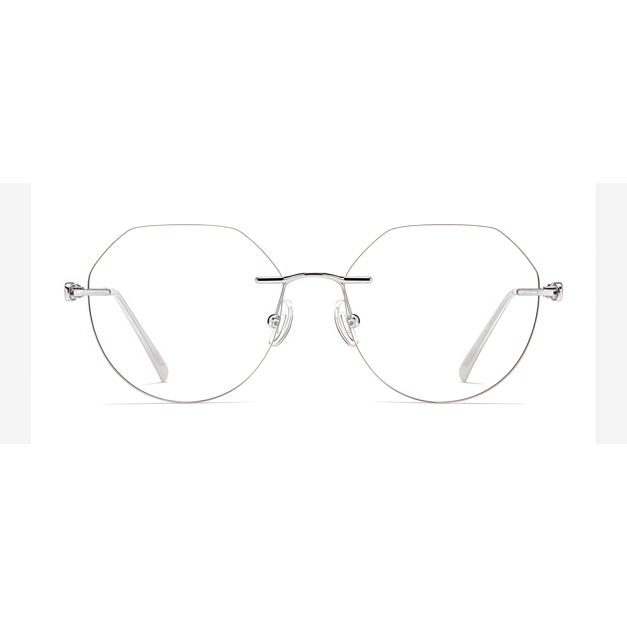 Silver women's alloy rimless geometric filigree-temple glasses, front product view