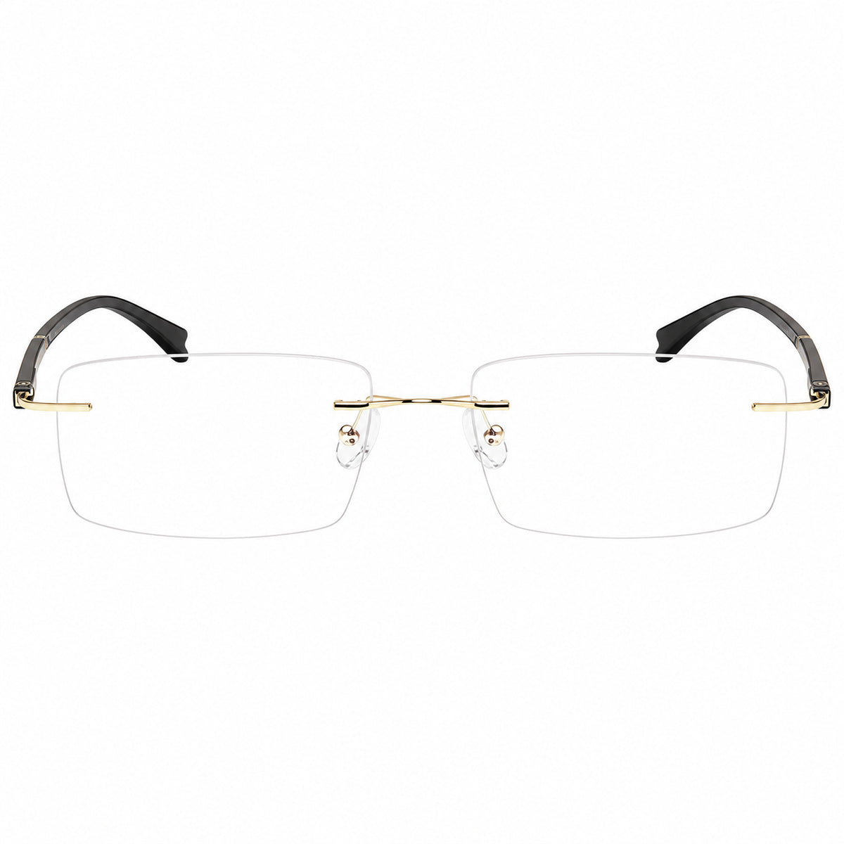 Gold men's alloy rimless rectangular double-slot-temple glasses, front product view