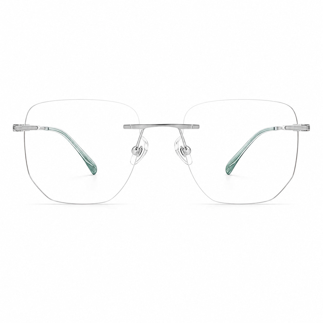 Silver women's titanium rimless softly-square leaf-temple glasses, front product view