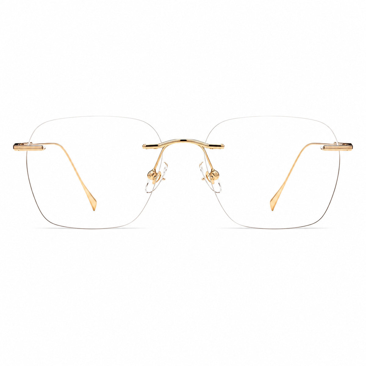 Gold unisex semi-titanium rimless softly-square glasses, front product view