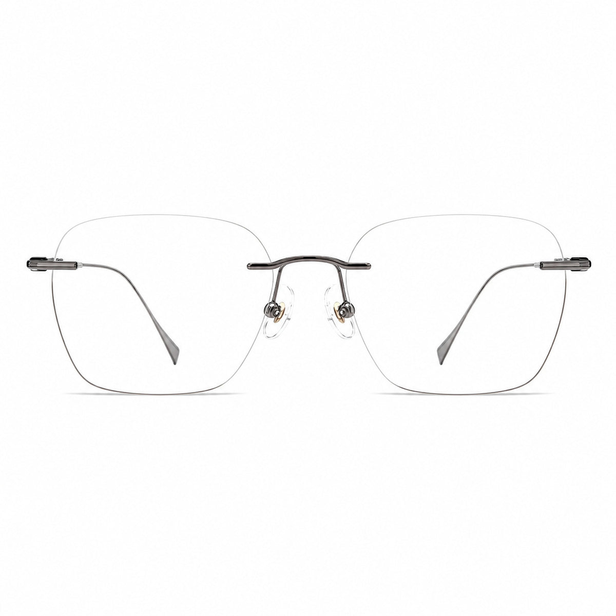 Gunmetal unisex semi-titanium rimless softly-square glasses, front product view