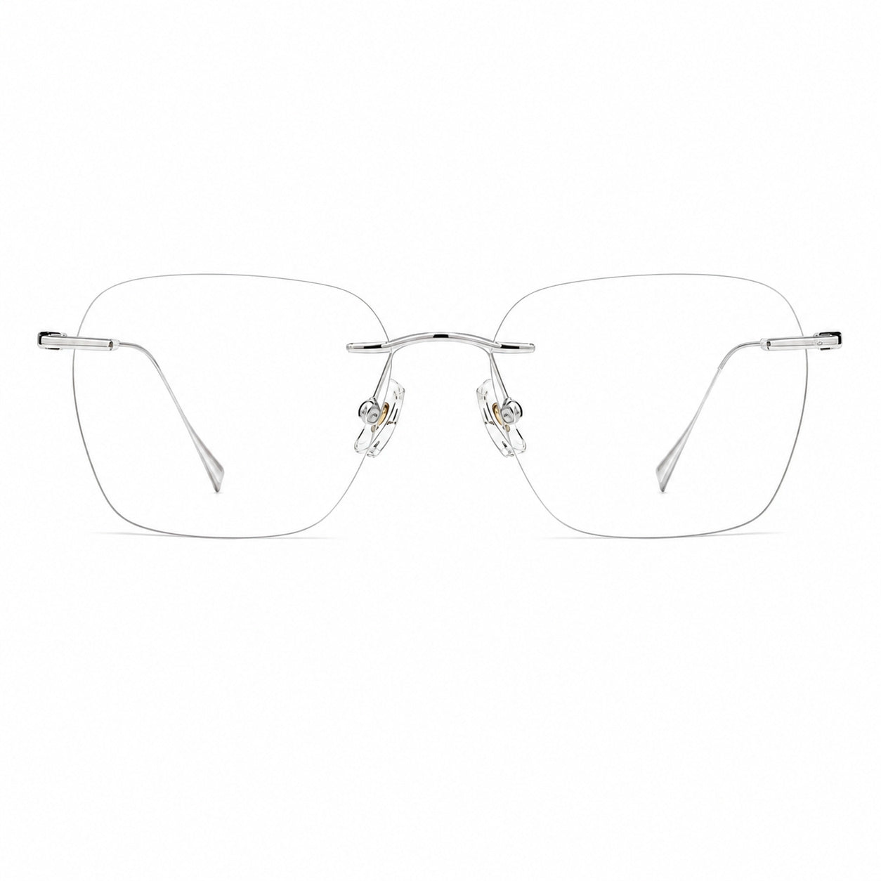Silver unisex semi-titanium rimless softly-square glasses, front product view