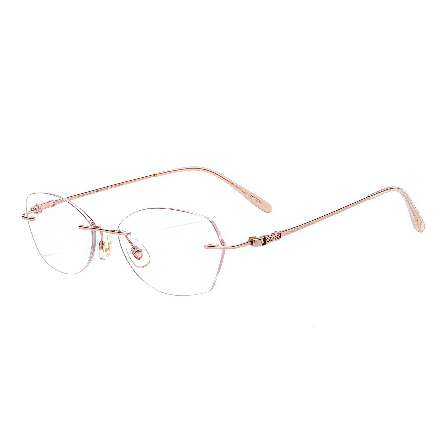 Gold women's half-titanium rimless rectangular glasses, 45-degree product view