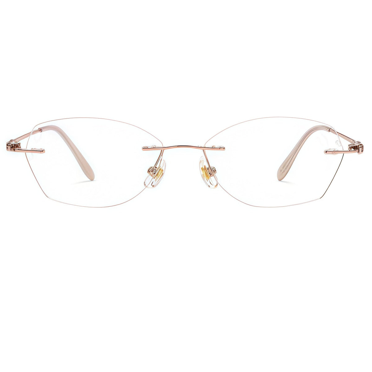 Gold women's half-titanium rimless rectangular glasses, front product view