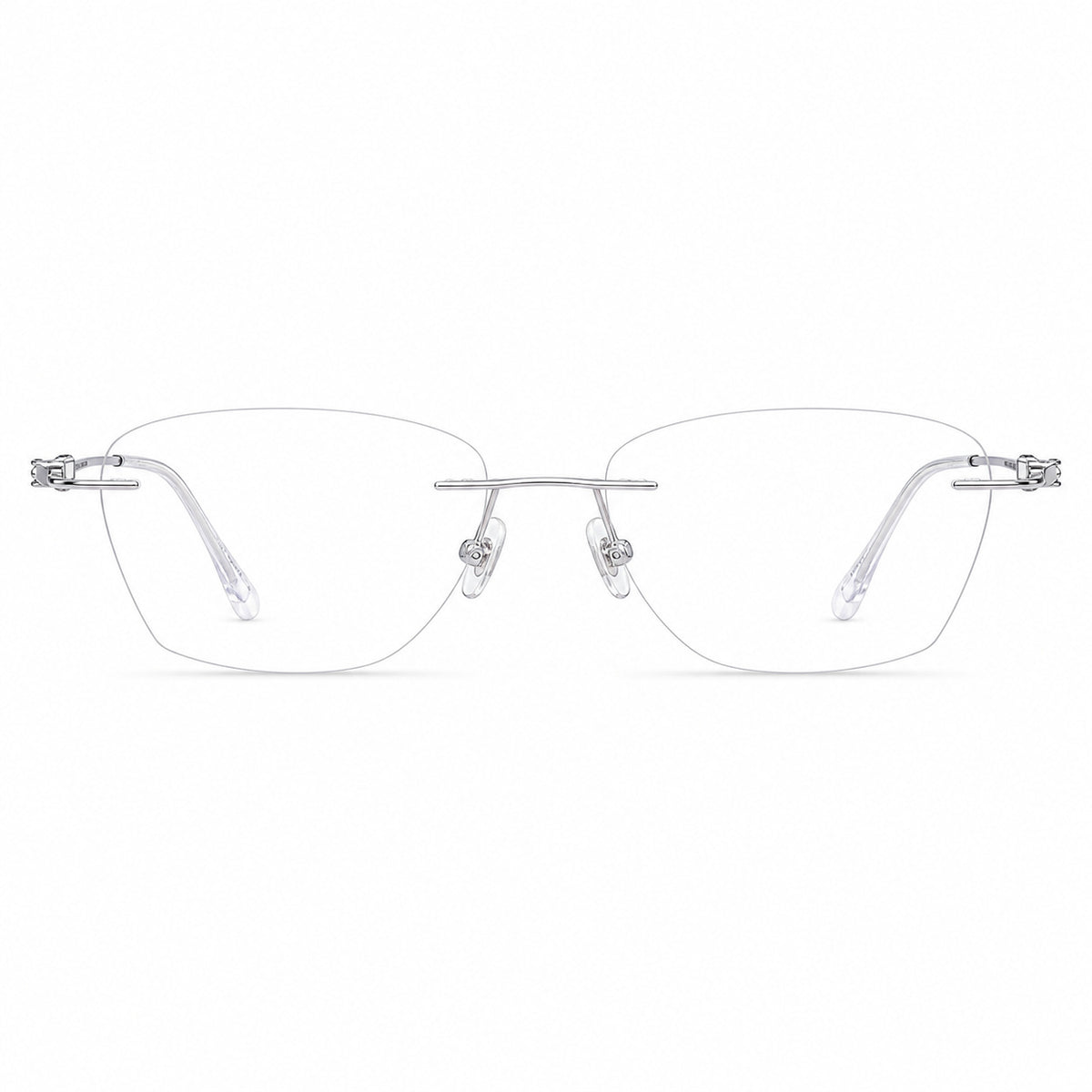 Silver women's half-titanium rimless rectangular glasses, front product view