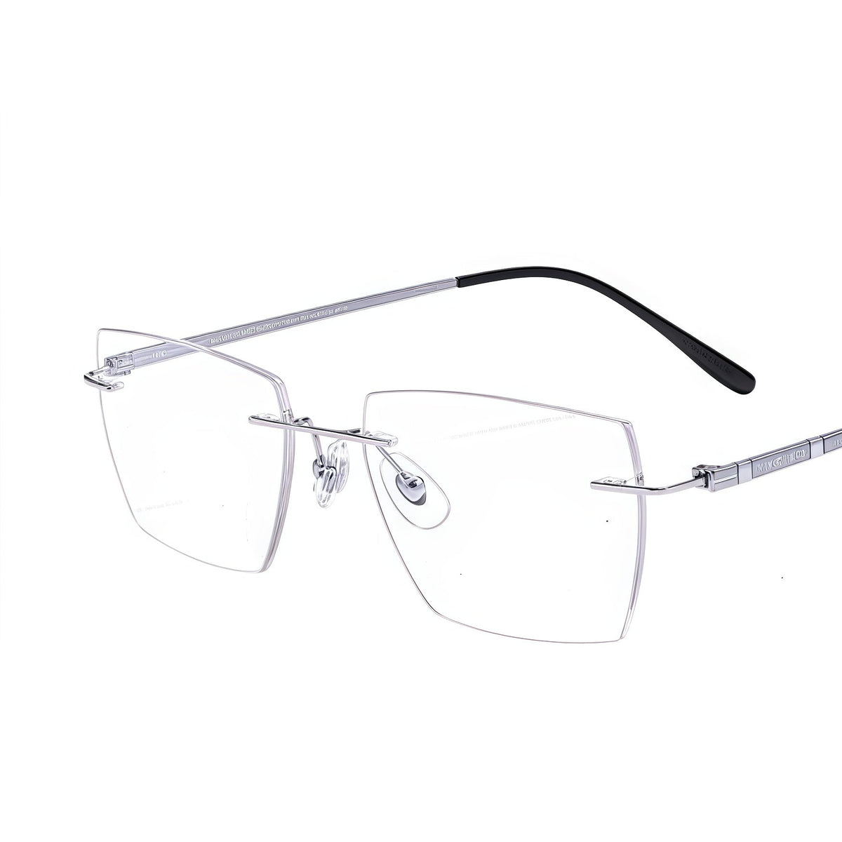 Silver men's half-titanium rimless rectangular glasses, 45-degree product view
