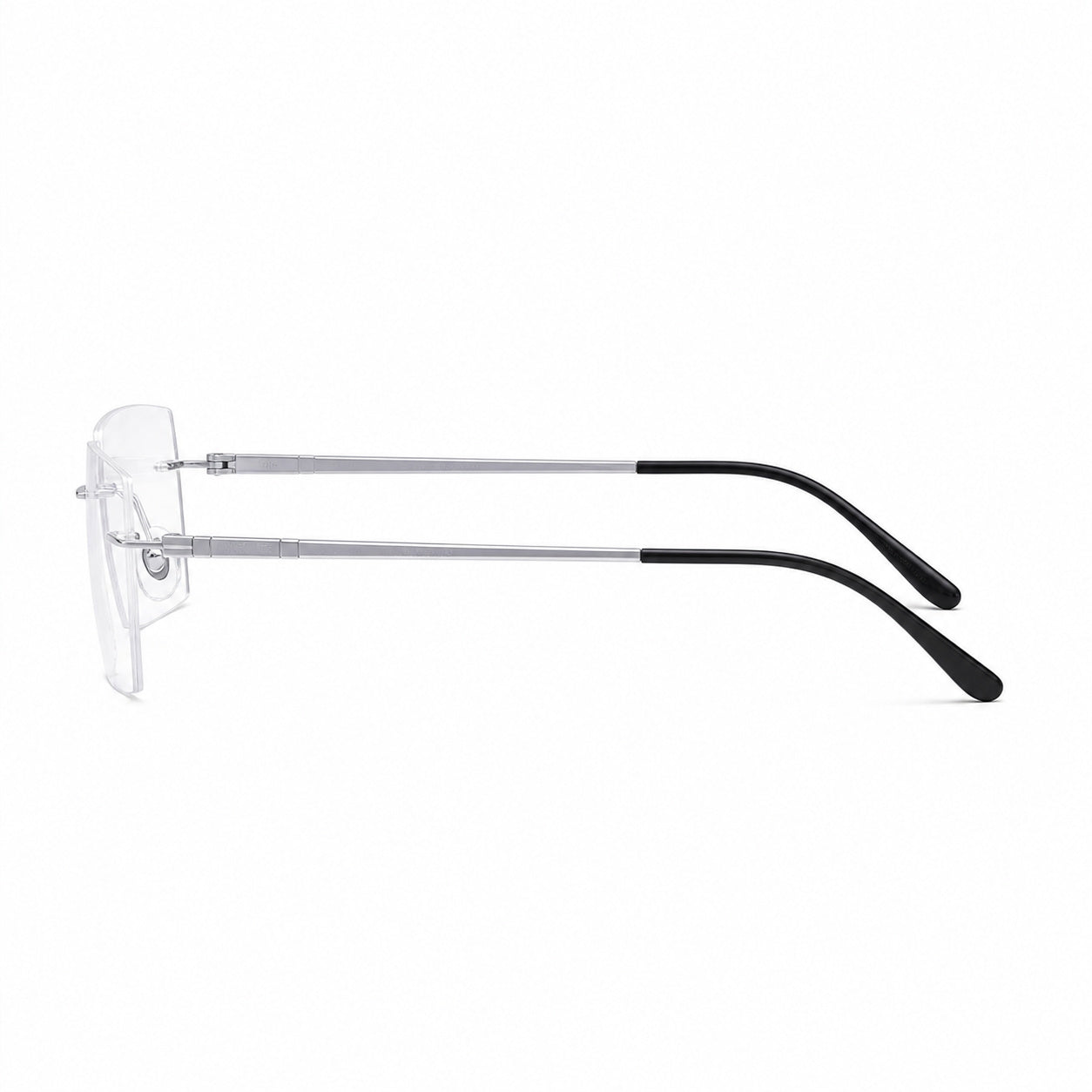 Silver men's half-titanium rimless rectangular glasses, side product view