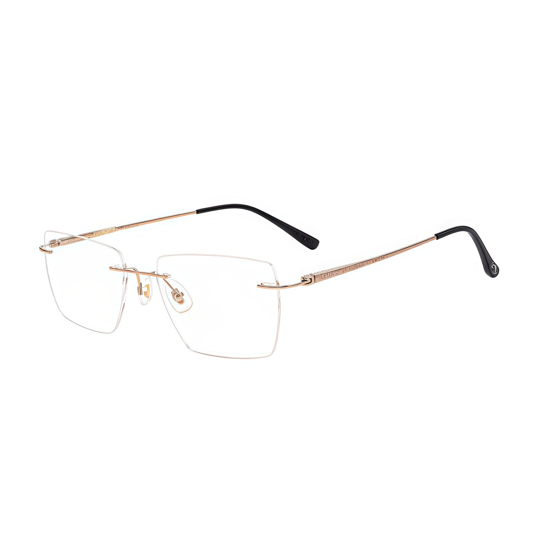 Gold men's titanium rimless rectangular glasses, 45-degree product view