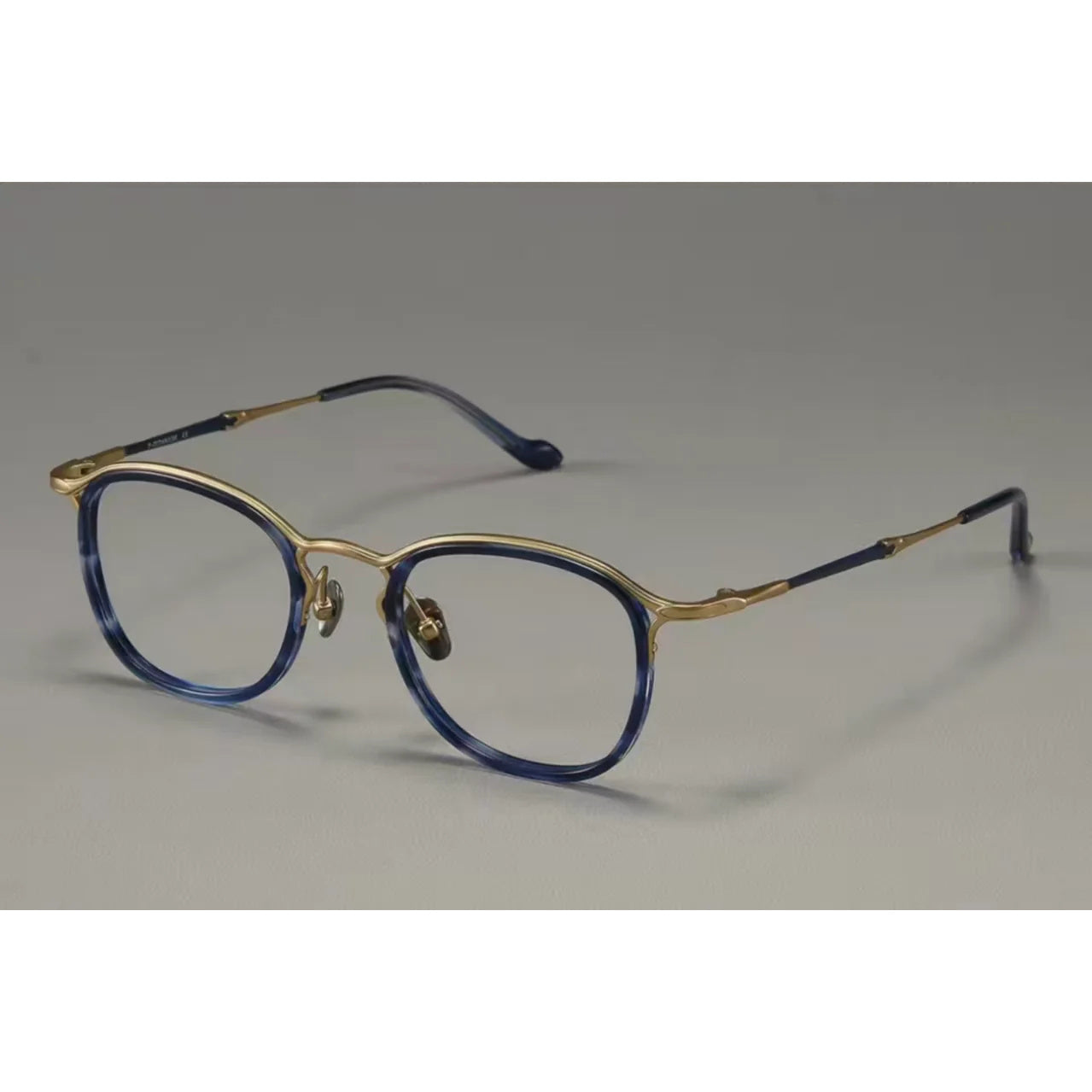 Blue&Gold men's titanium-acetate full-rim round-square glasses, 45-degree product view