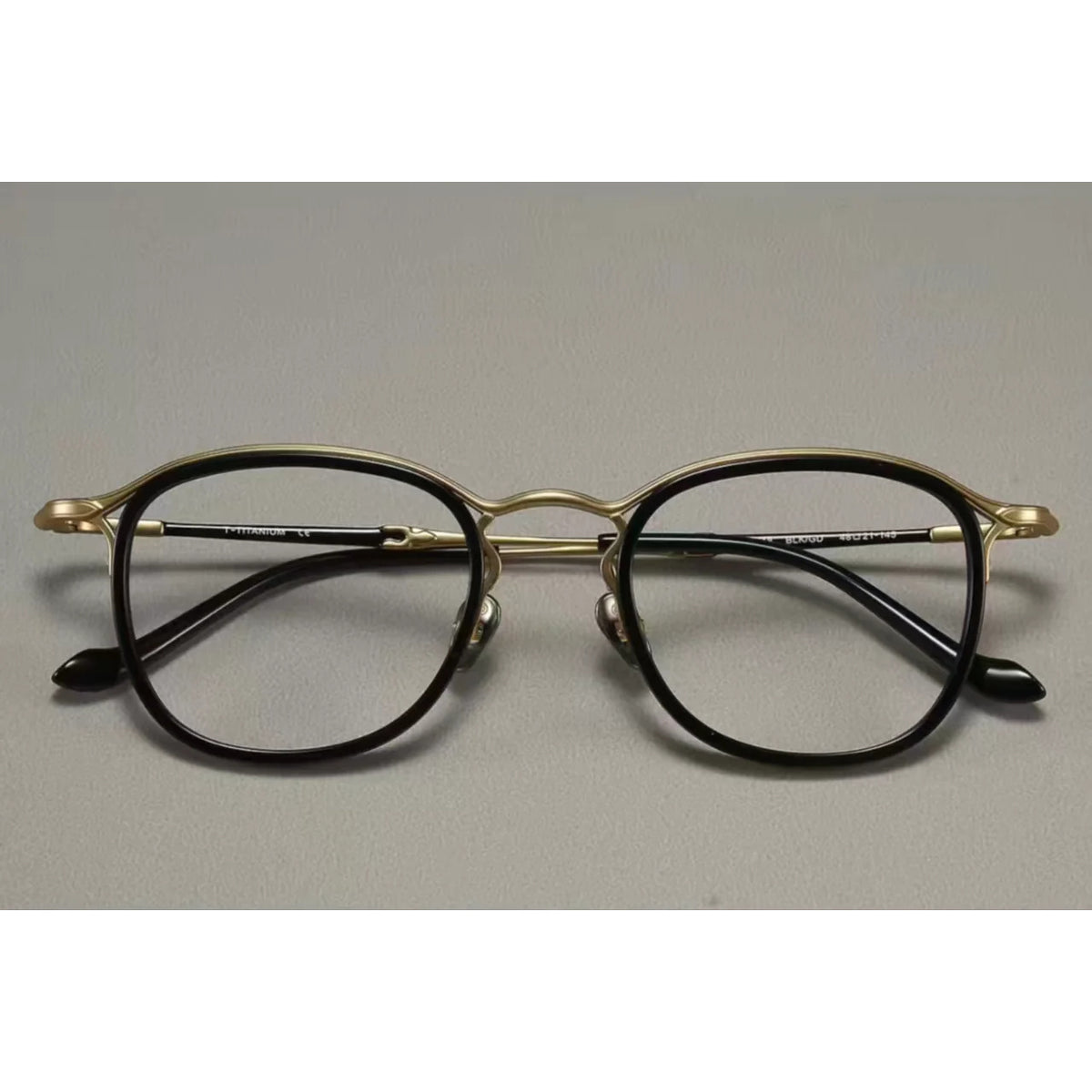 Black & Gold men's titanium-acetate full-rim round-square glasses, front product view