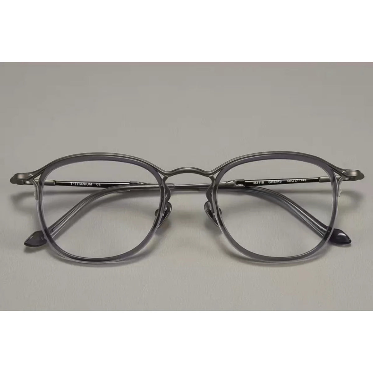 Gray men's titanium-acetate full-rim round-square glasses, front product view