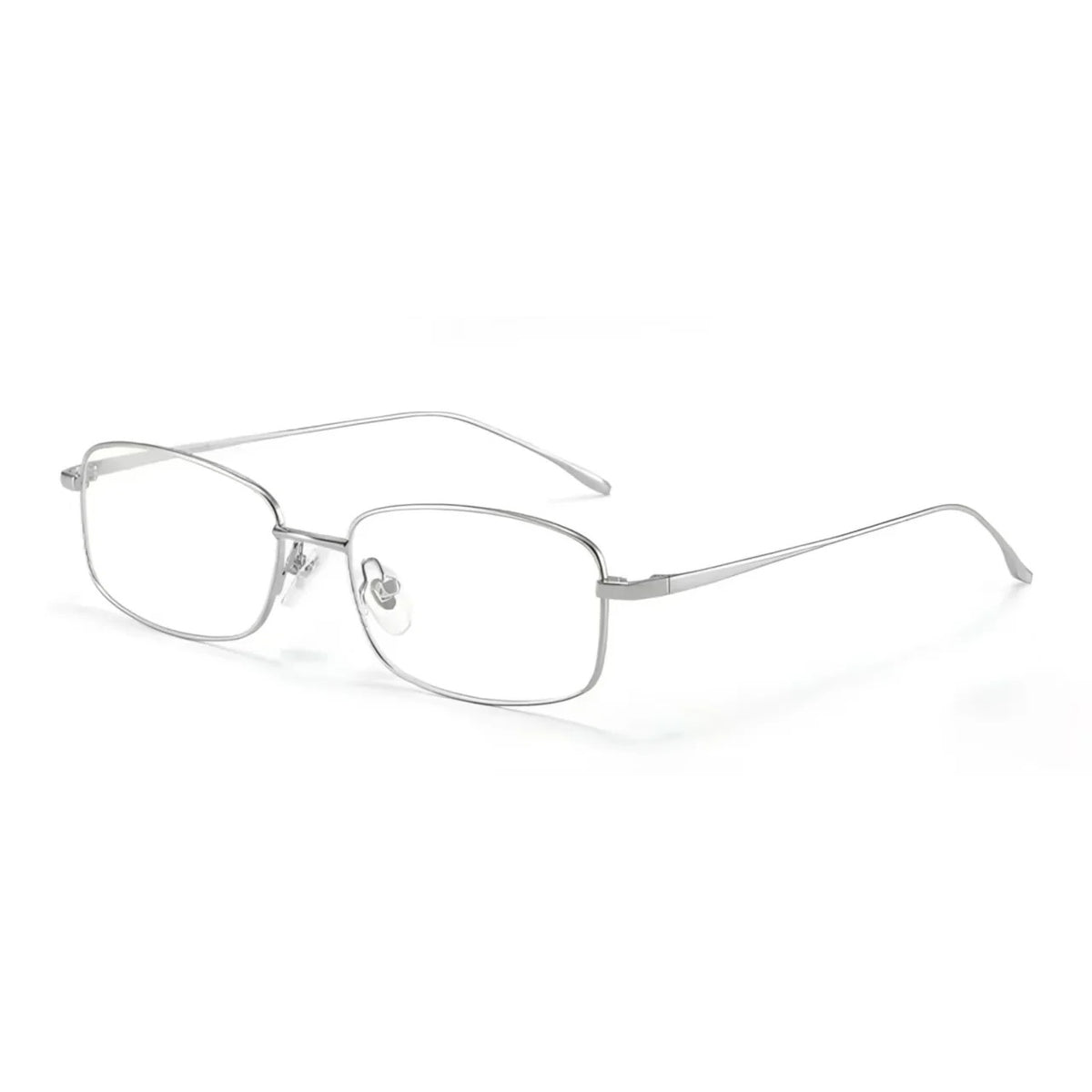 Silver women's ultralight titanium narrow rectangular glasses, 45-degree product view