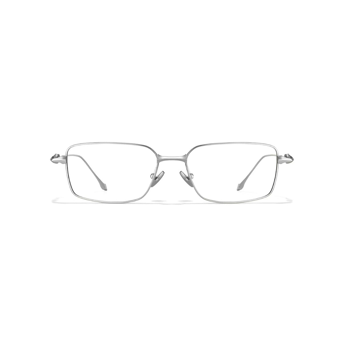Silver unisex ultralight titanium narrow rectangular glasses, front product view
