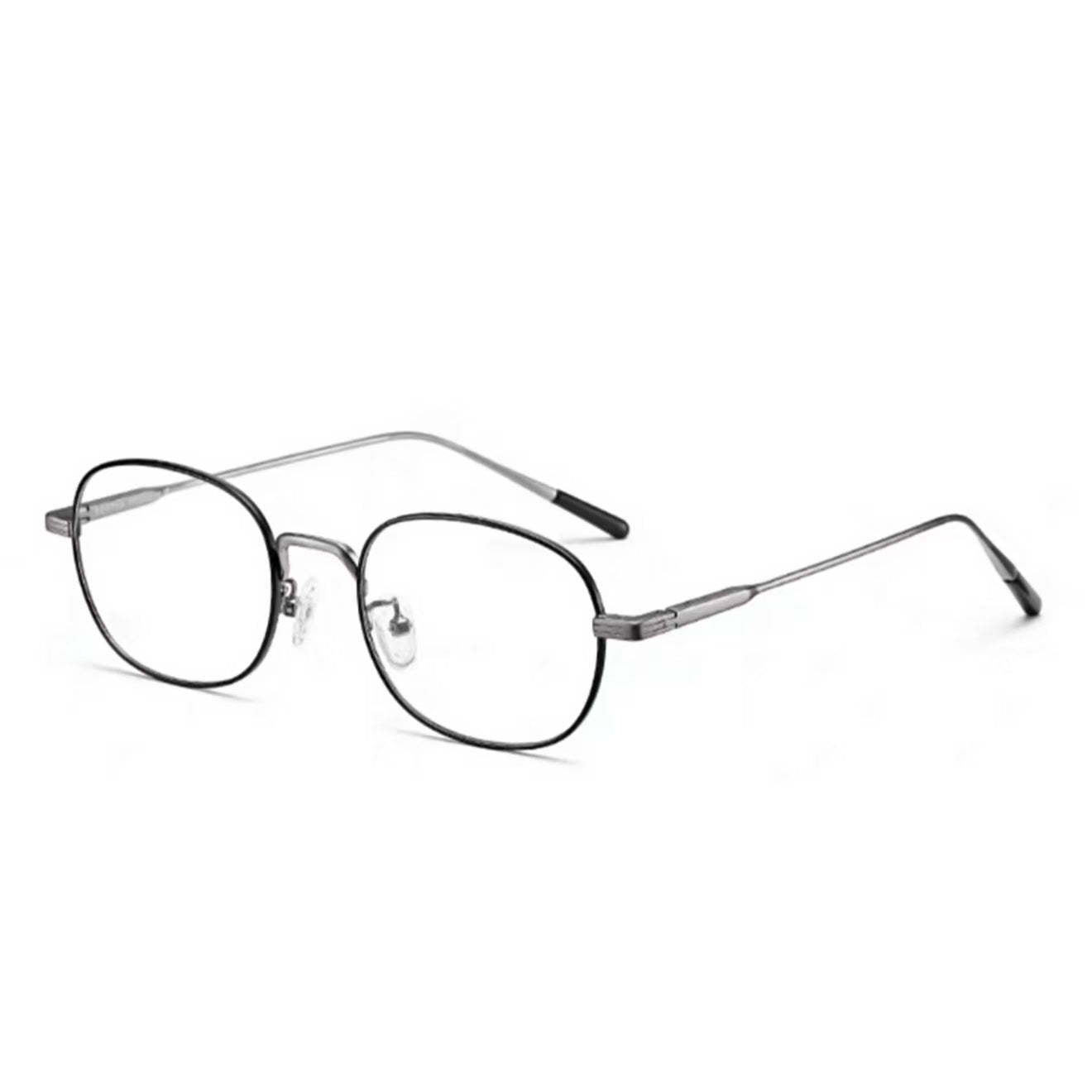 Silver&Black unisex small oval glasses, 45-degree product view