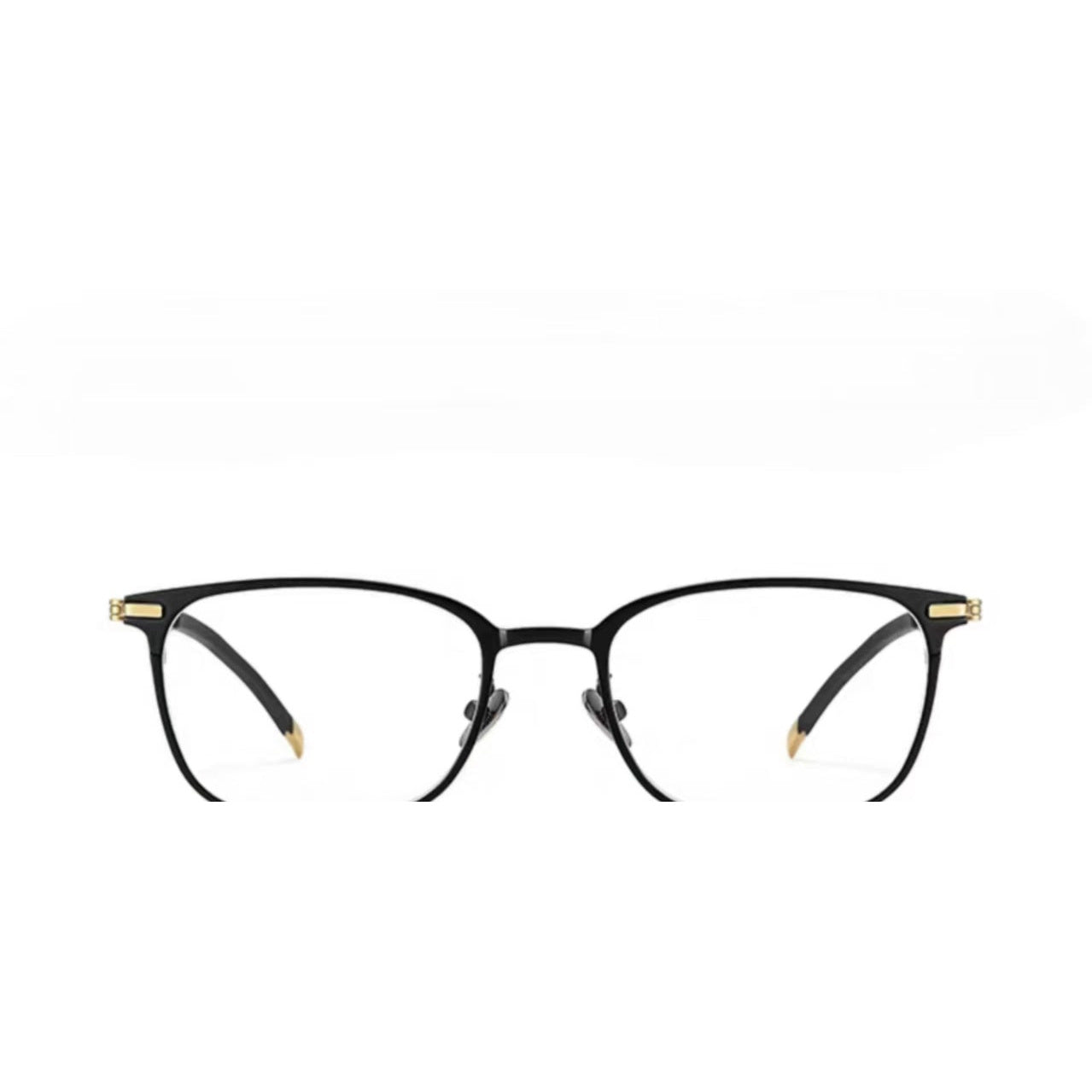 Black&Gold men's ultralight titanium-alloy square glasses, front product view