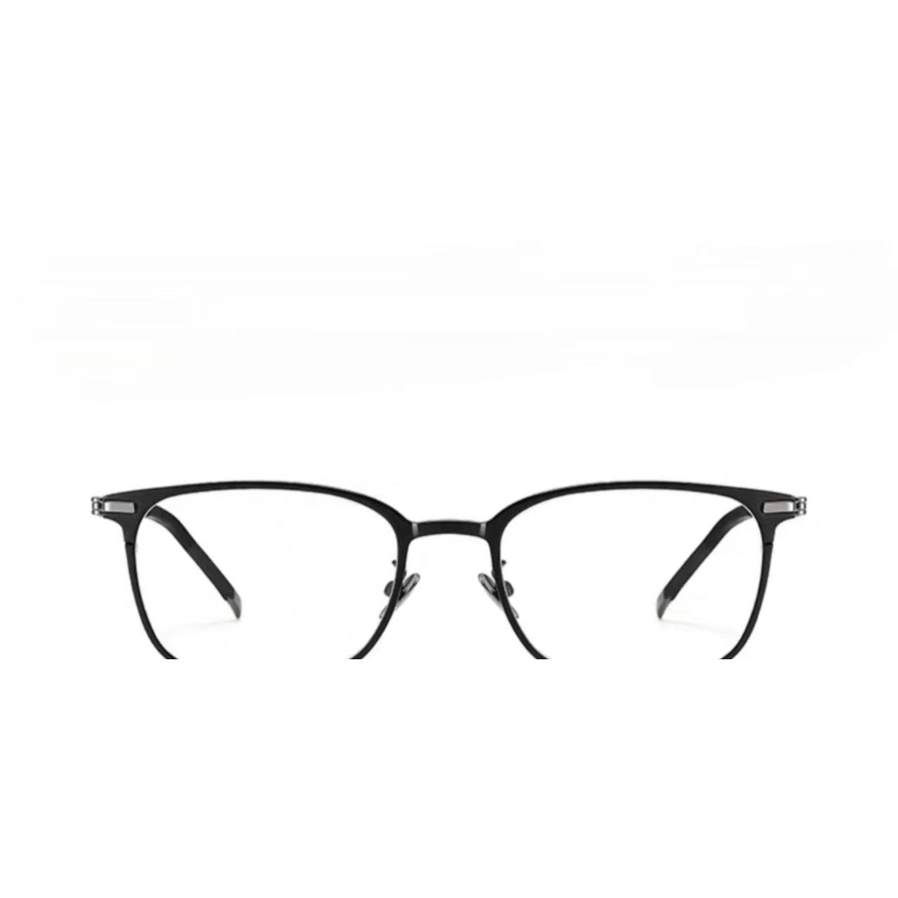 Silver&Black men's ultralight titanium-alloy square glasses, front product view