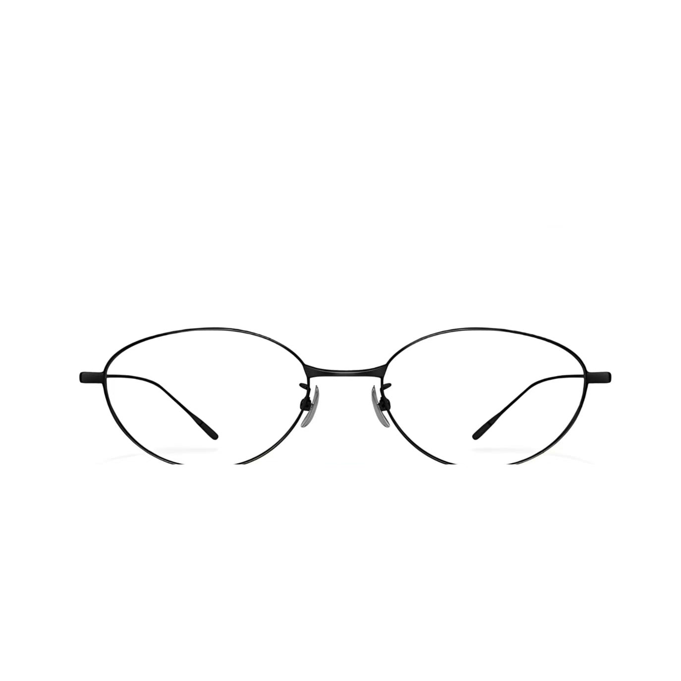 Black women's lightweight titanium rounded-oval glasses, front product view