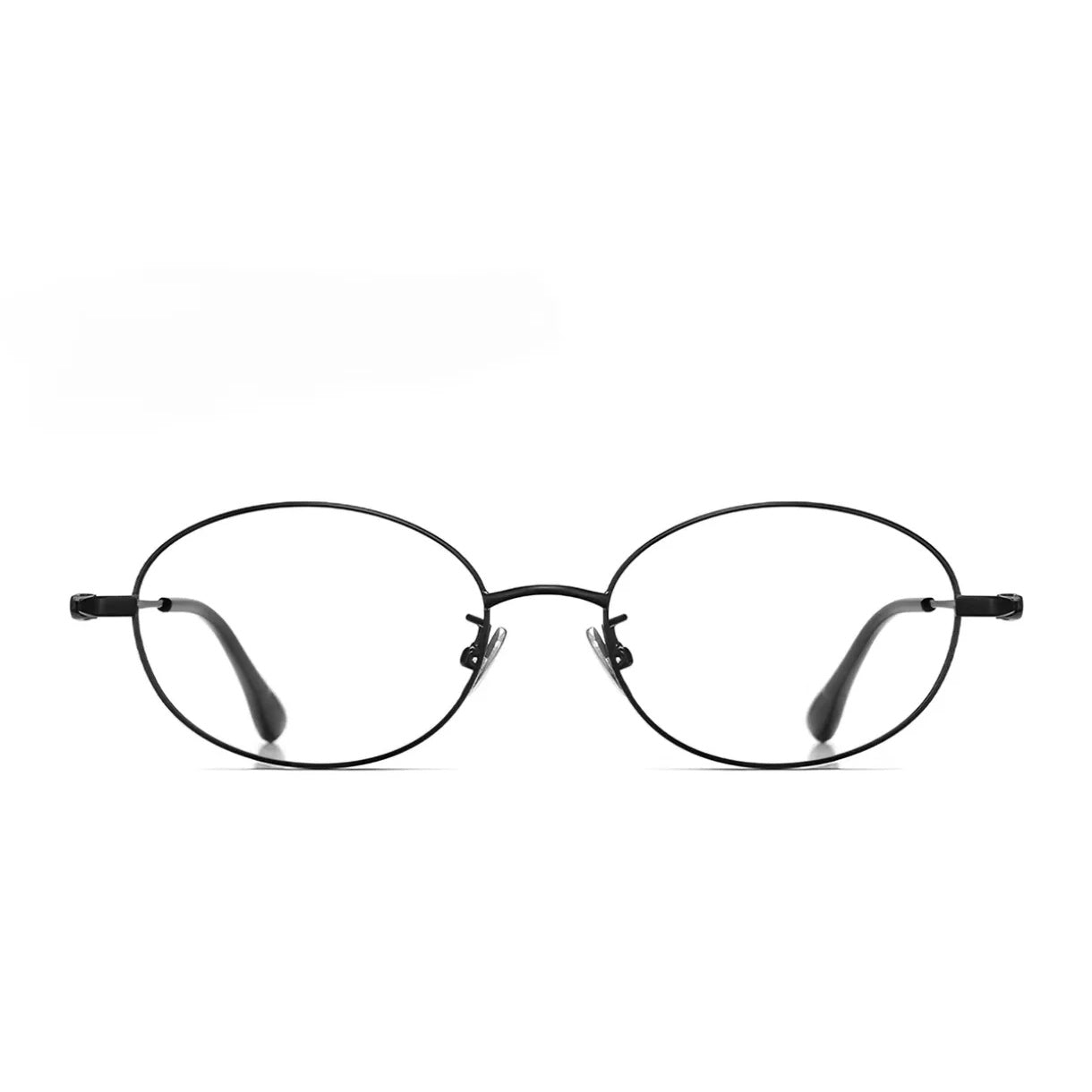 Black women's ultralight oval metal glasses, front product view