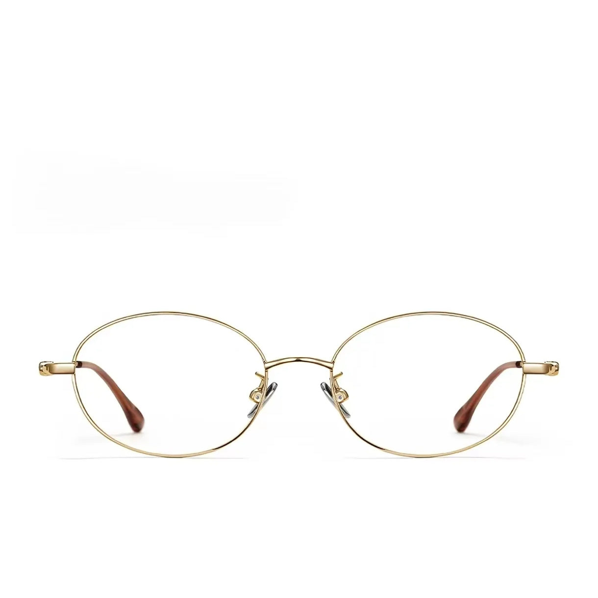 Gold women's ultralight oval metal glasses, front product view