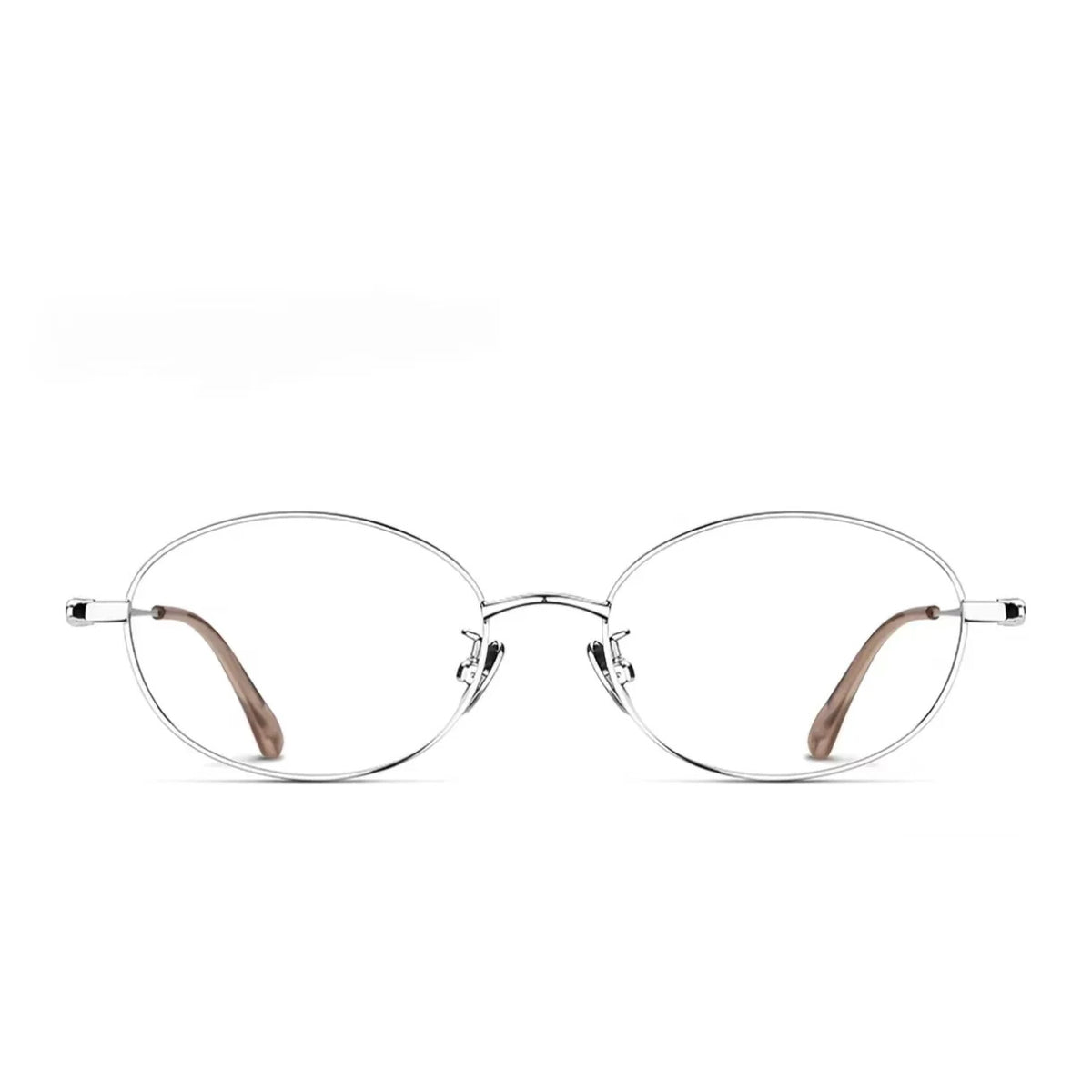 Silver women's ultralight oval metal glasses, front product view