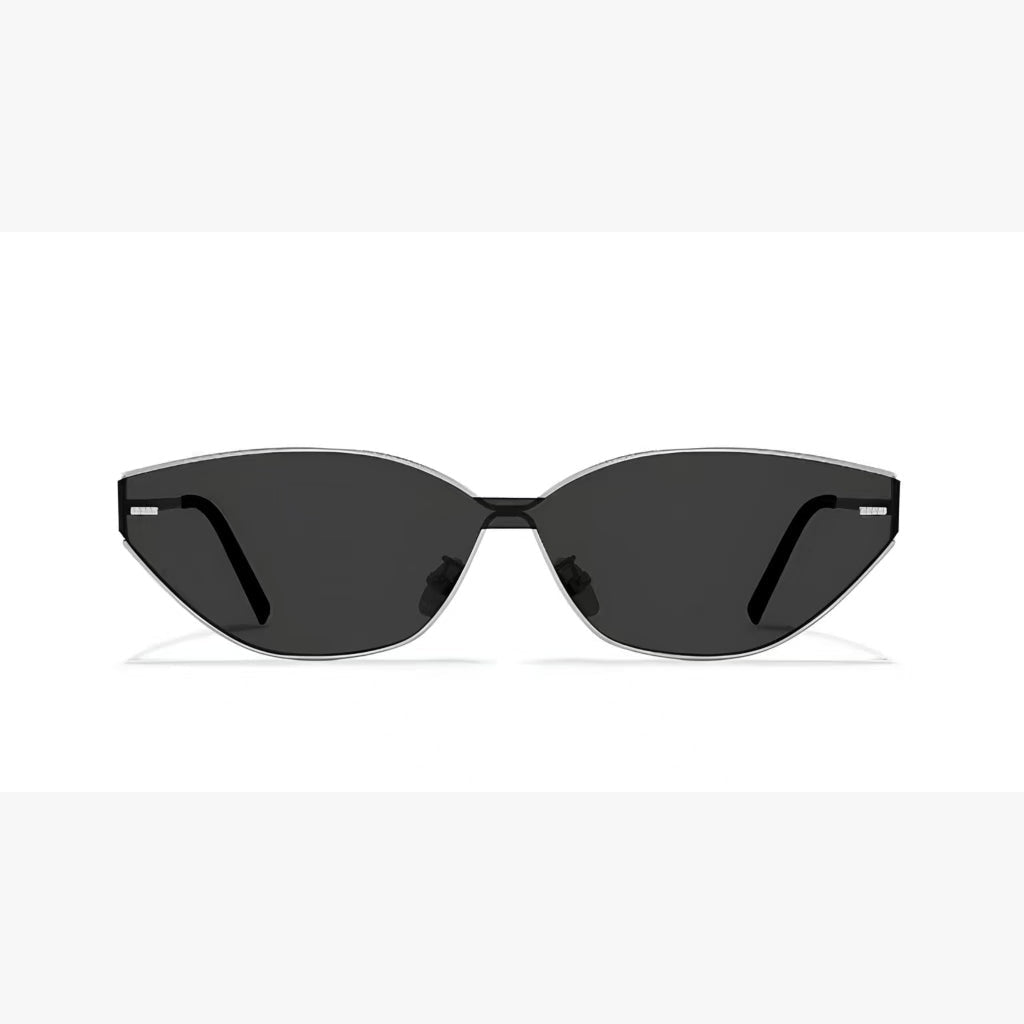 Black & Silver women's angular rimless UV400 sunglasses, front product view