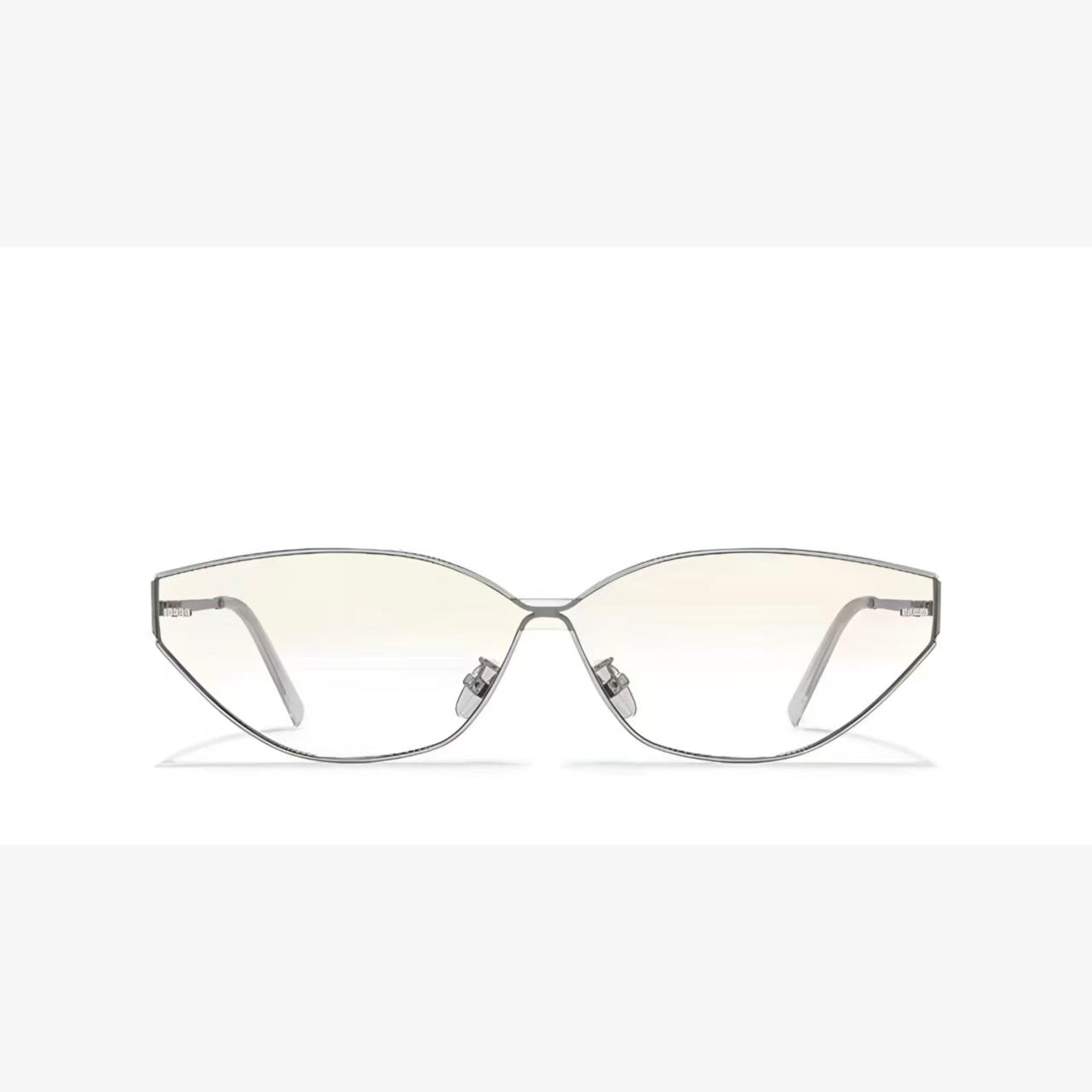 Silver women's angular rimless UV400 sunglasses, front product view