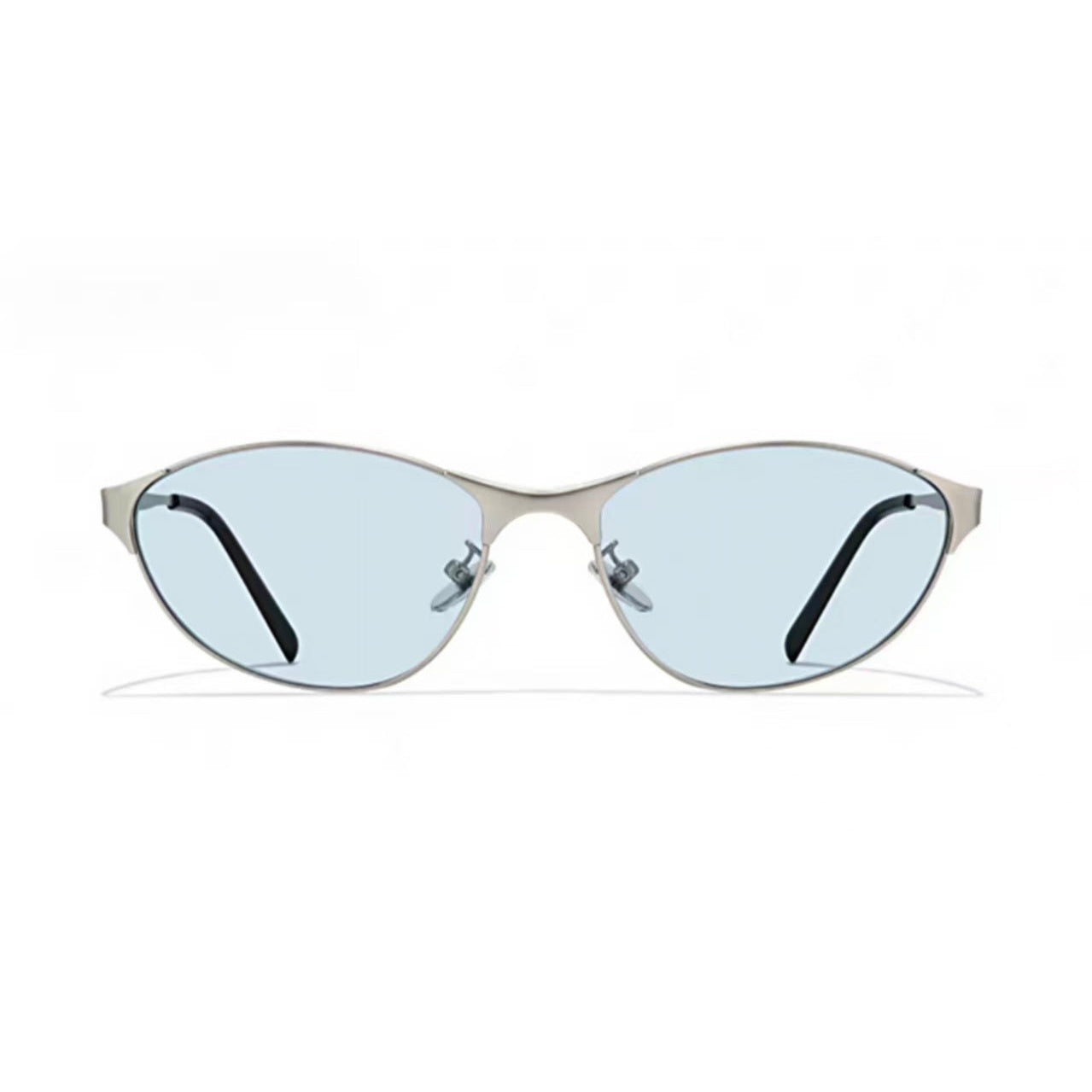 Blue women's metal cat-eye sunglasses, front product view