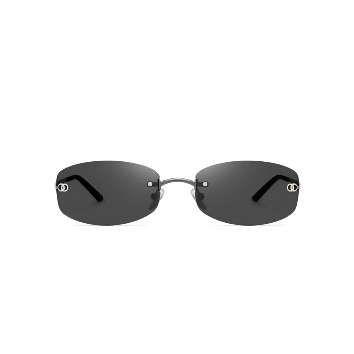 Black women's narrow rimless sunglasses, front product view