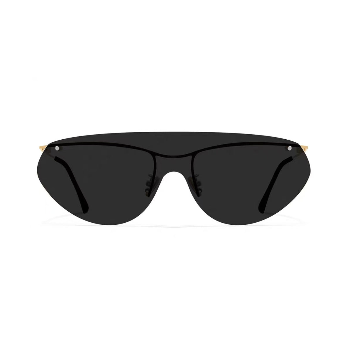 Black women's oversized rimless UV400 sunglasses, front product view