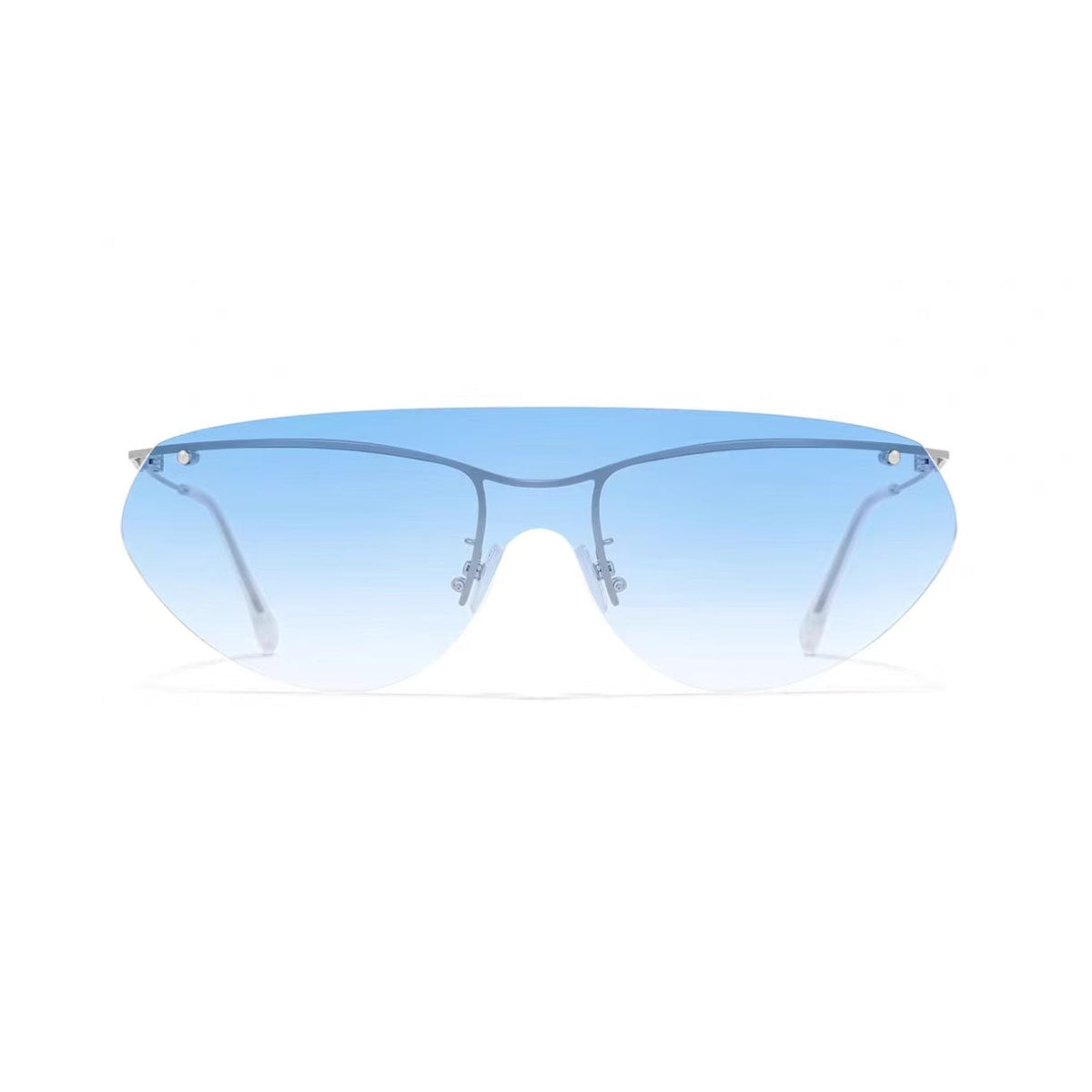 Blue women's oversized rimless UV400 sunglasses, front product view