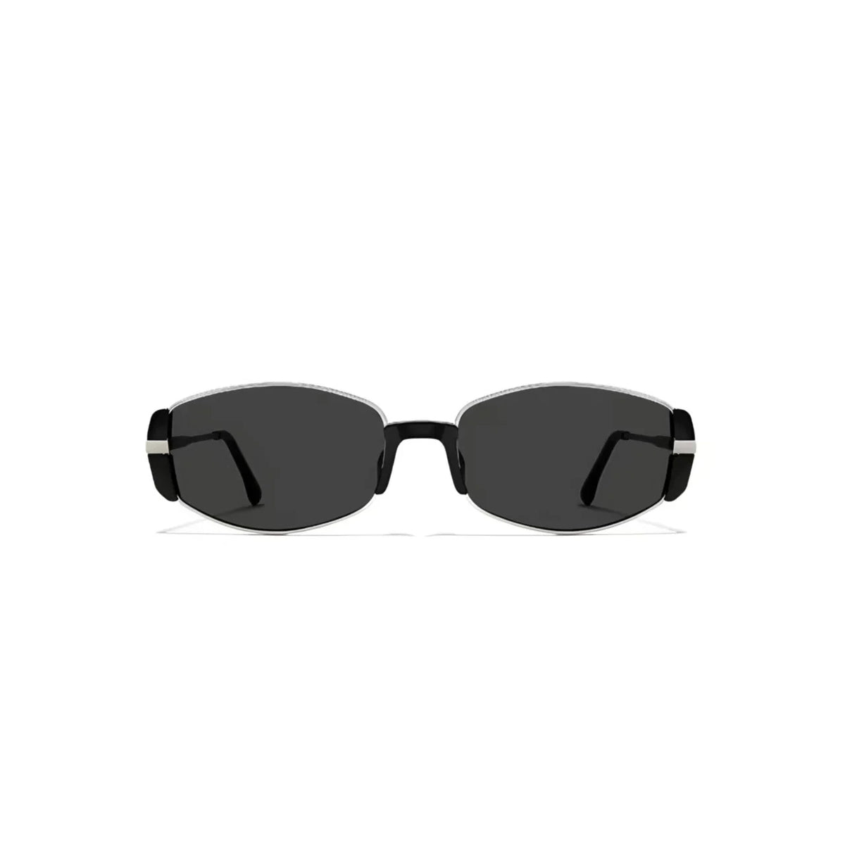 Black women's narrow metal sunglasses, front product view
