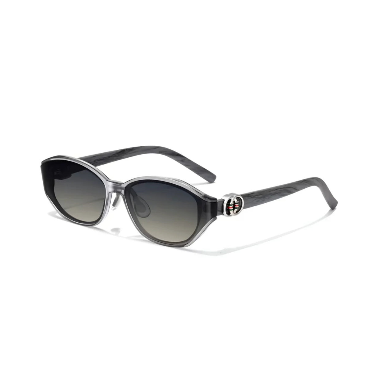 Gray women's vintage cat-eye UV400 sunglasses, 45-degree product view