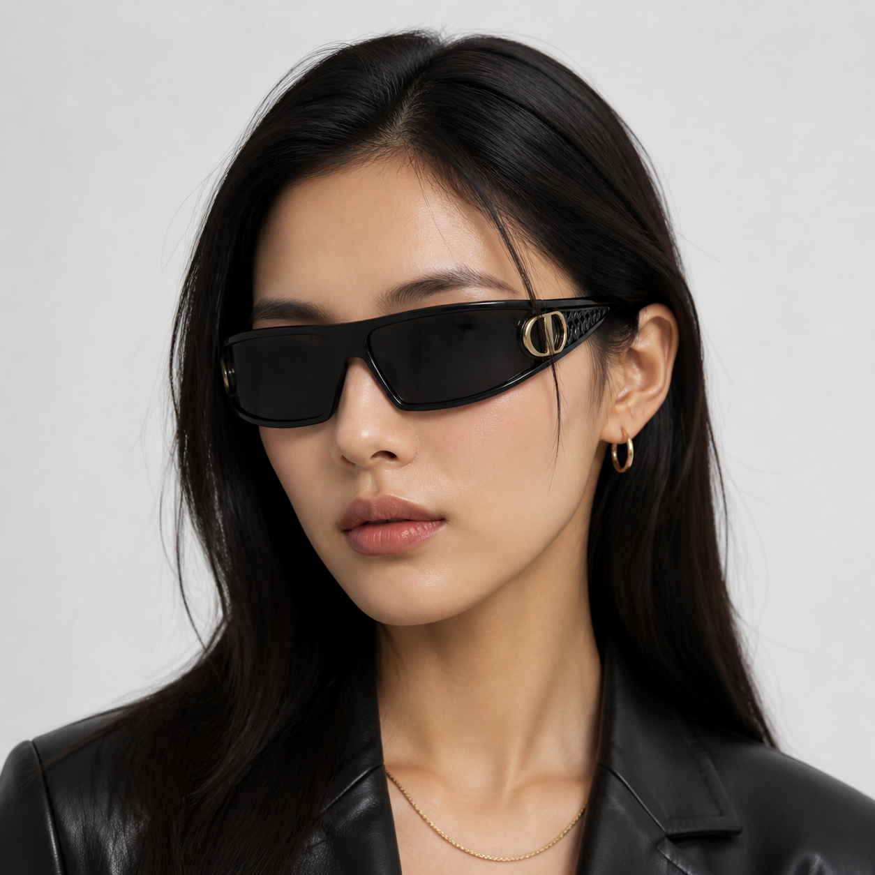 Black Women's TR90 Shield UV400 Sunglasses, worn by an adult model, front fit