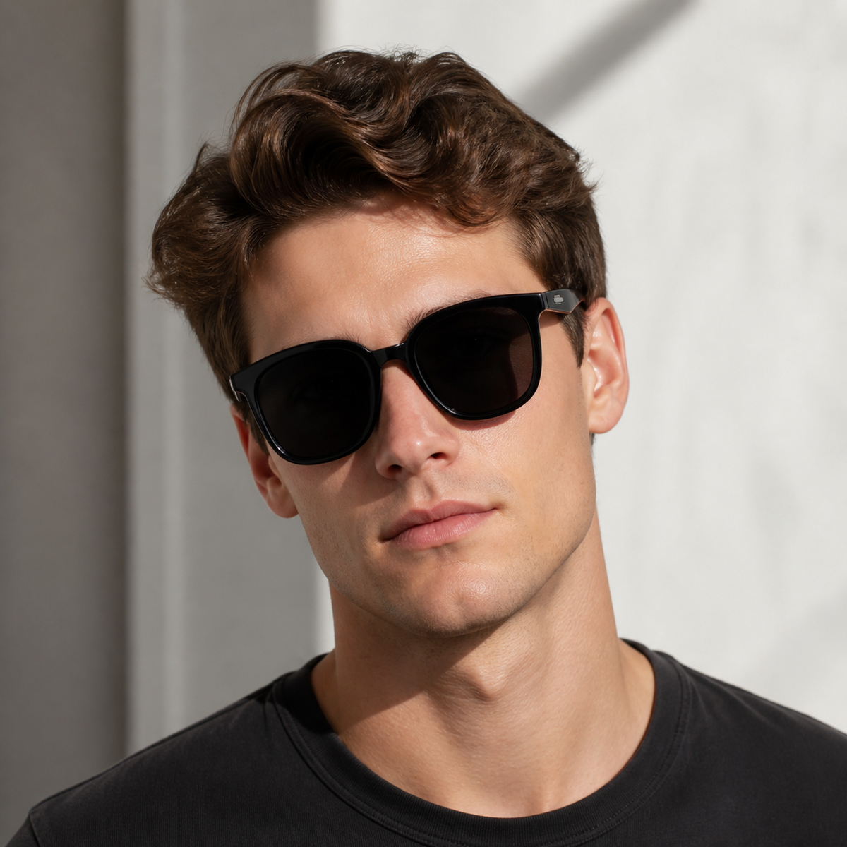 Black Men's TR90 Oversized Polarised Driving Sunglasses, worn by an adult model, alternate fit
