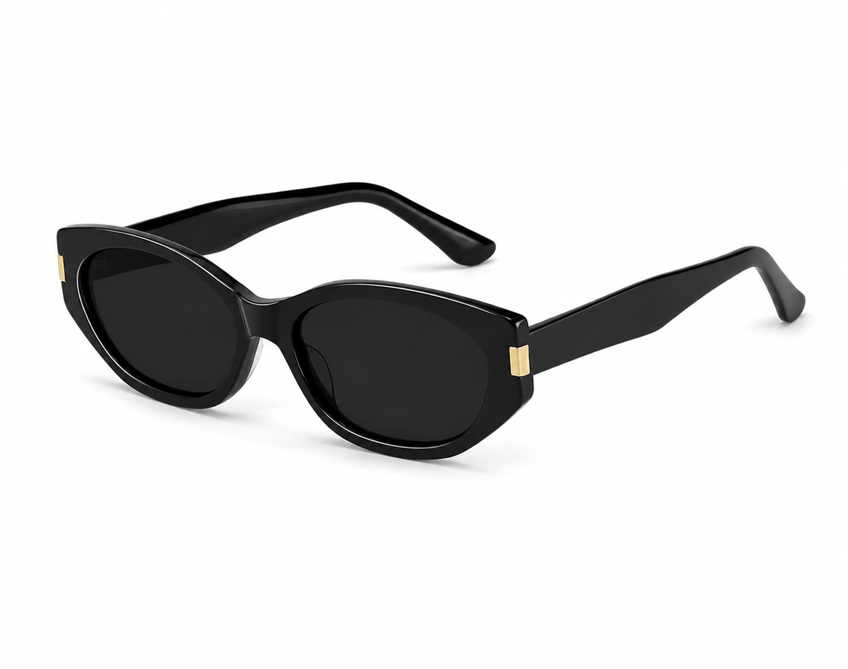 Black women's acetate narrow cat-eye sunglasses, 45-degree product view