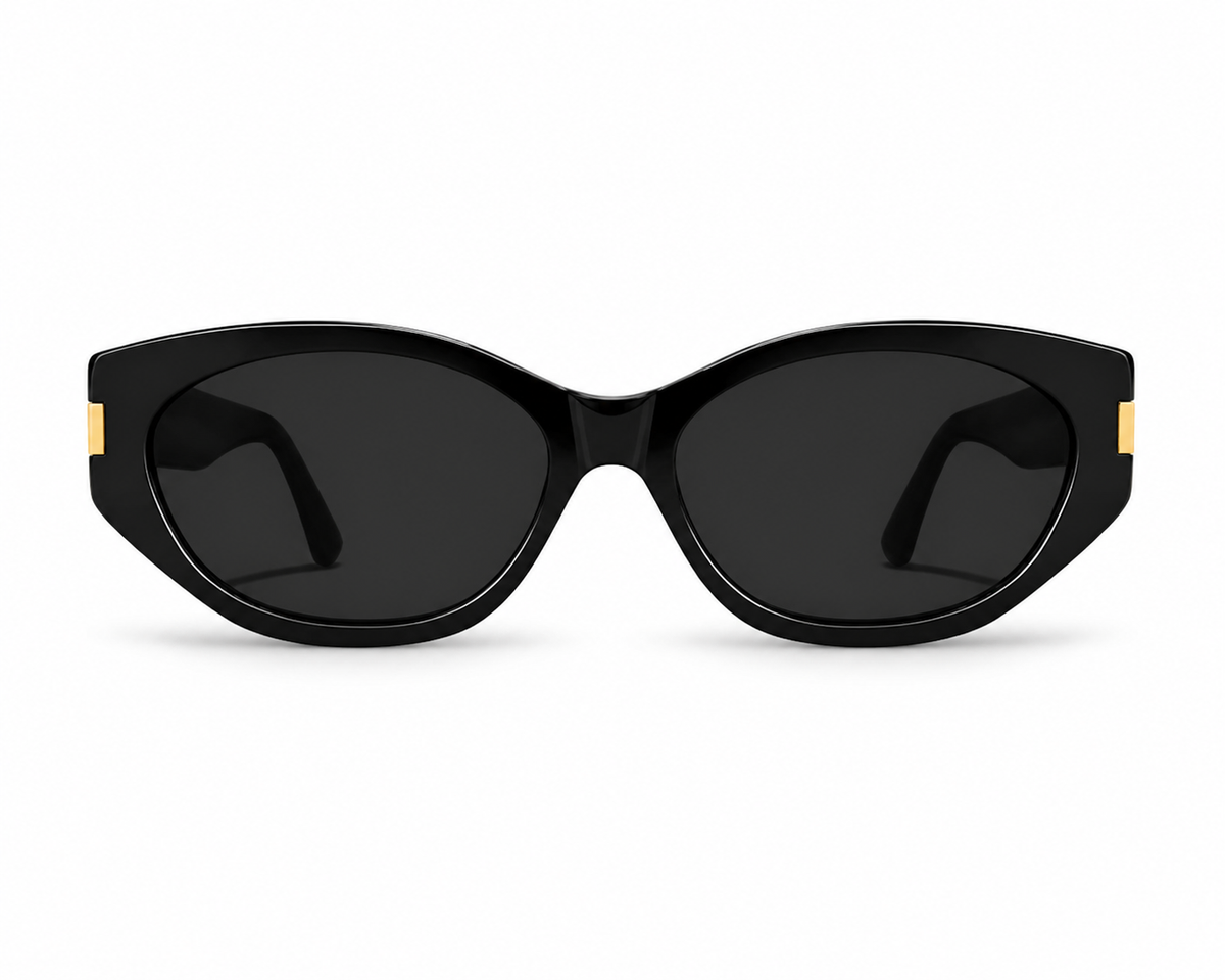Black women's acetate narrow cat-eye sunglasses, front product view