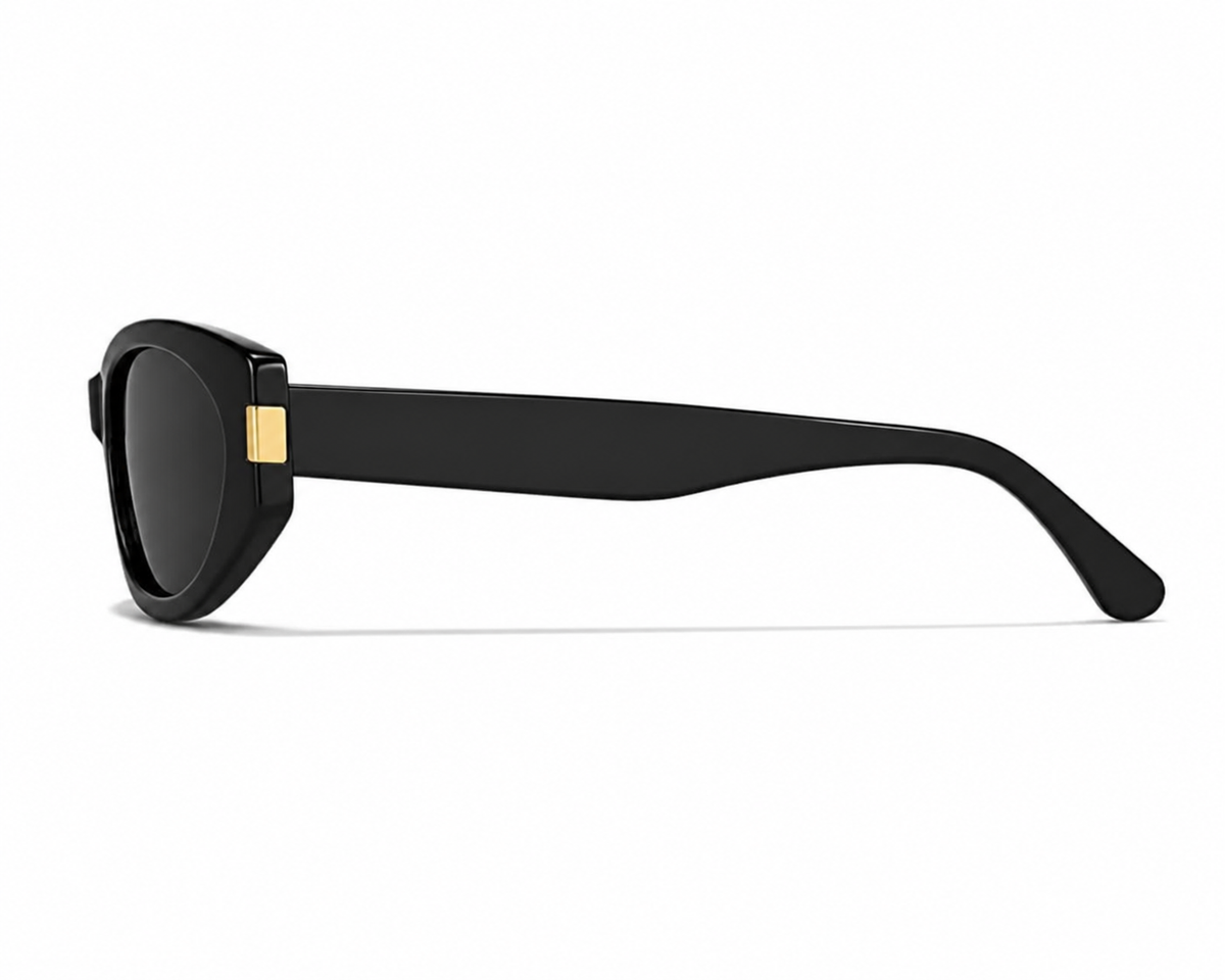 Black women's acetate narrow cat-eye sunglasses, side product view