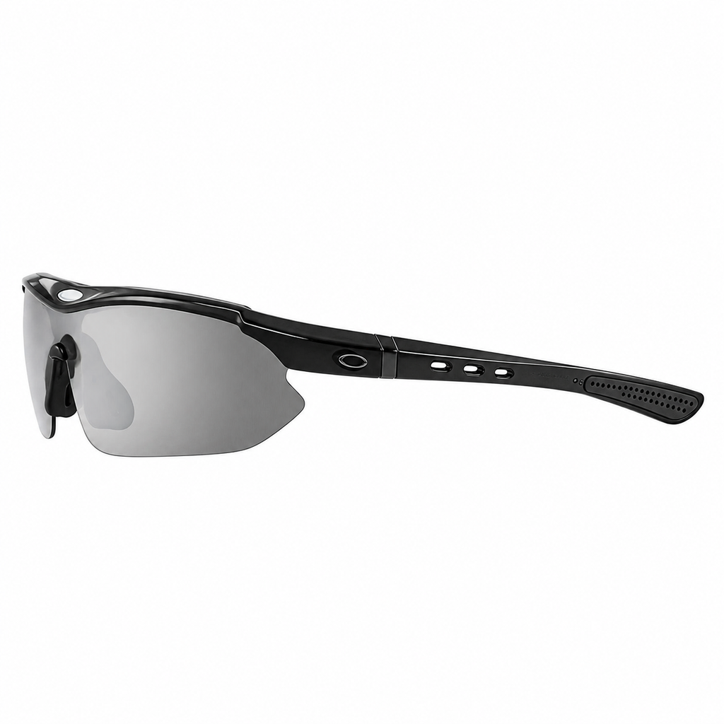 Black Frame/Photochromic Grey Lens Unisex PC-Rubber Photochromic Cycling Glasses, side temple product view