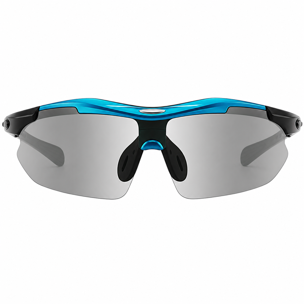 Blue Frame/Photochromic Grey Lens Unisex PC-Rubber Photochromic Cycling Glasses, clean front product view