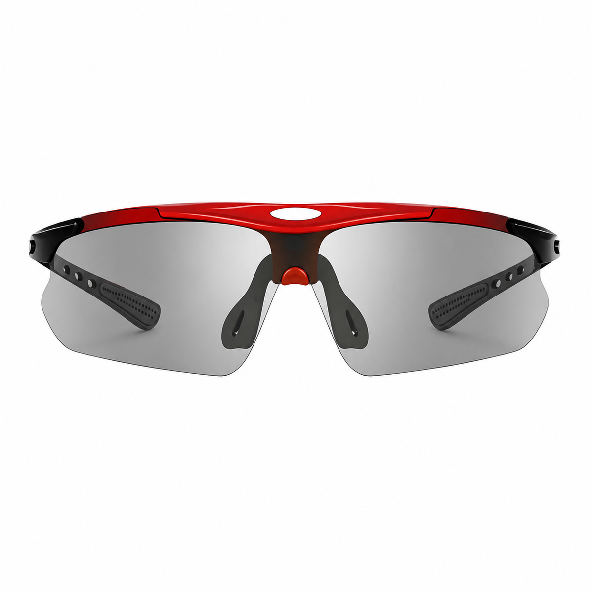 Red Frame/Photochromic Grey Lens Unisex PC-Rubber Photochromic Cycling Glasses, clean front product view